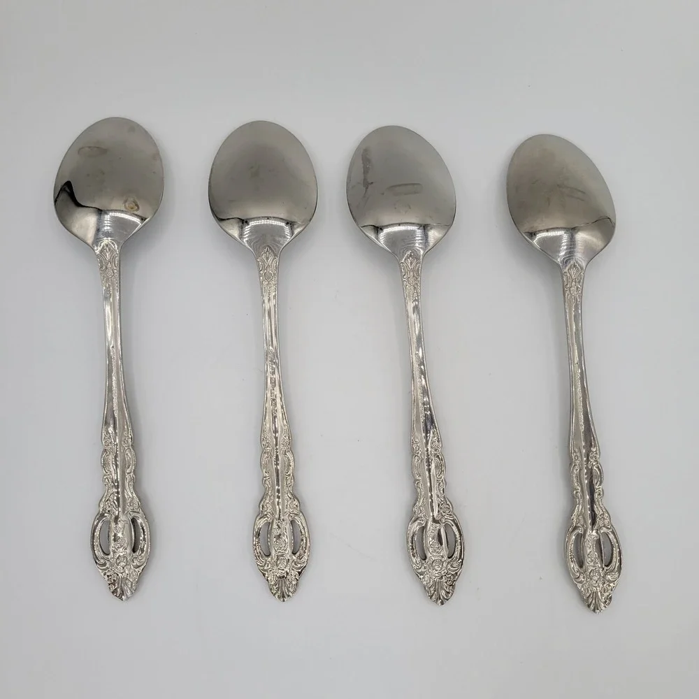 Baroque By Estia‎ Four Soup Spoons Flatware Replacement Silverware Collectible